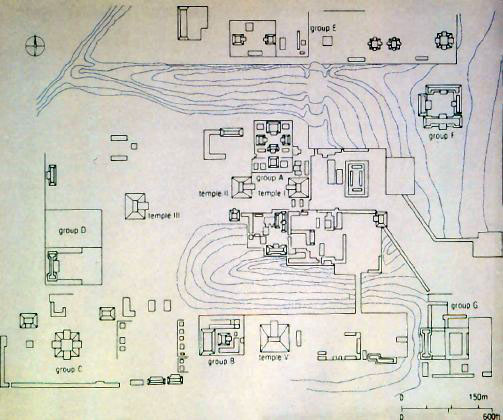 Mapa del sitio maya de Tikal en Guatemala