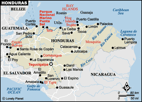 Carte du Honduras