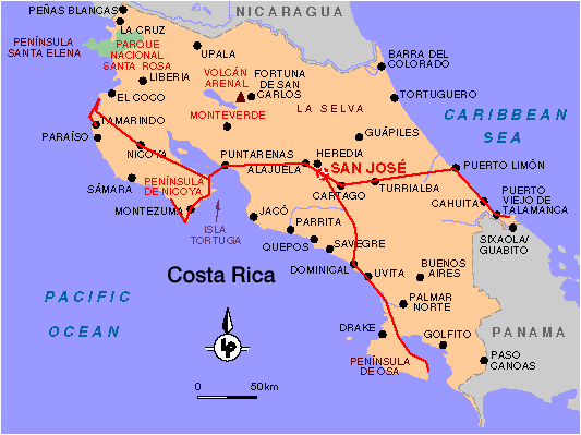 Carte du Costa Rica